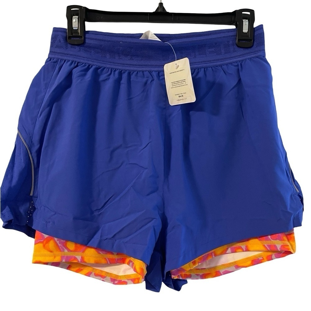NWT Fabletics Perforated Run Lined Royal Blue, Pink and Silver Shorts Size Med